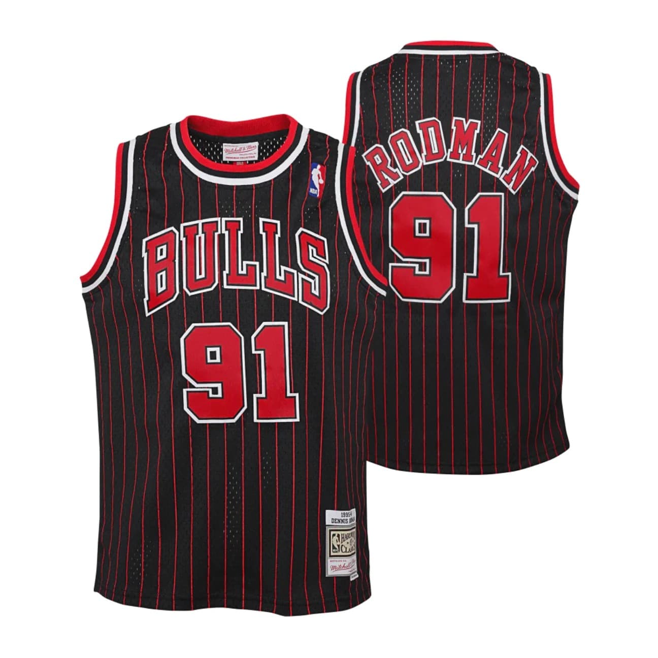 Баскетбольная джерси 1995-1996 Chicago Bulls Dennis Rodman #91 Youth Swingman Hardwood Classic Pinstripe Jersey
