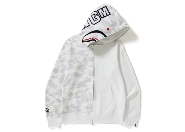 Худи BAPE City Camo Half Shark Full Zip Hoodie White