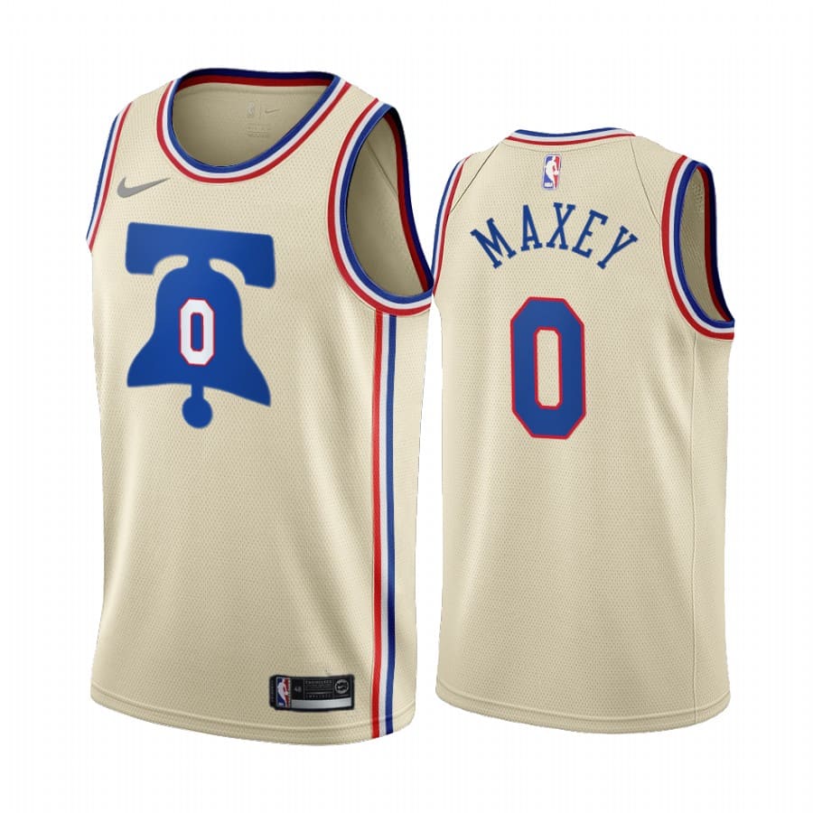 Баскетбольная джерси 2020-21 Philadelphia 76ers #0 Tyrese Maxey Earned Edition Cream Swingman Jersey