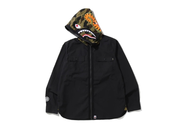 Рубашка BAPE 1st Camo Shark Hoodie Shirt Black