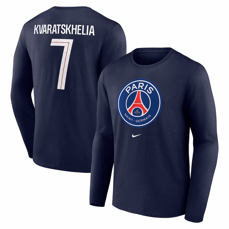 Футбольный лонгслив PSG Nike Kvaratskhelia 7 Graphic Long Sleeve T-Shirt - Navy - Mens