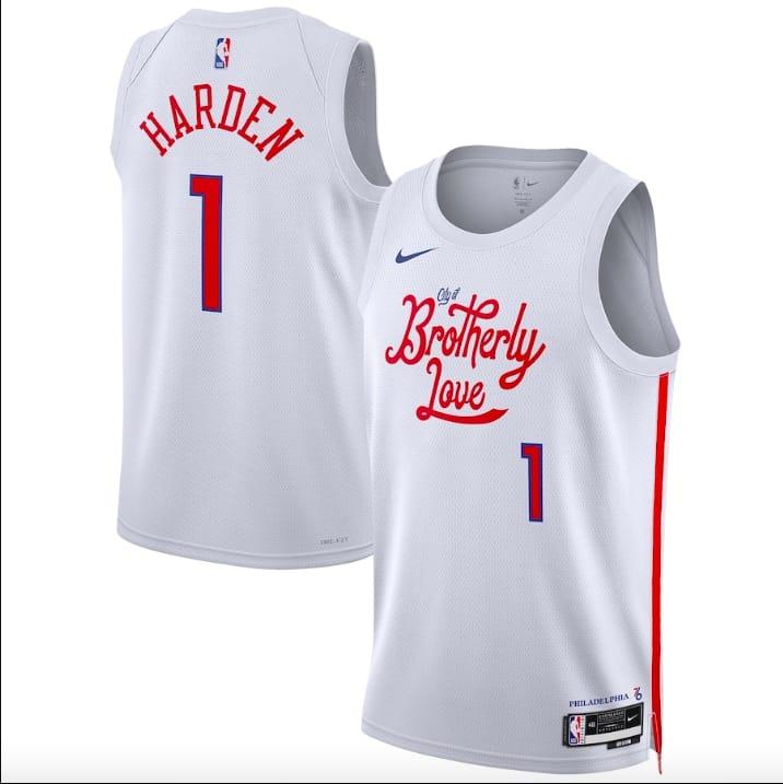 Баскетбольная джерси 2022-23 Philadelphia 76ers #1 James Harden Swingman City White Jersey