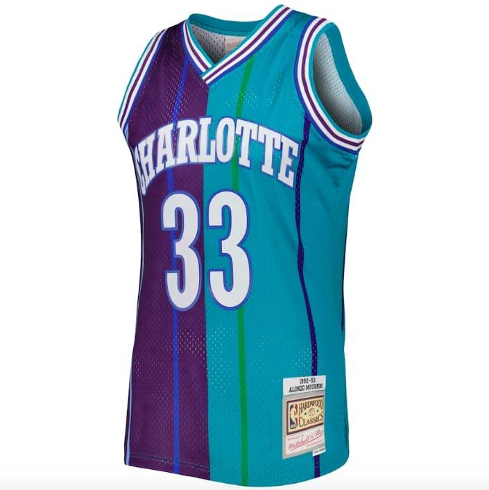 1992-93-Charlotte-Hornets-33-Alonzo-Mourning-Hardwood-Split-TealPurple-Jersey-3