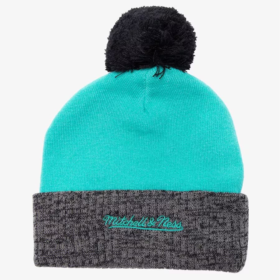 Mitchell-Ness-Turquoise-Gray-San-Antonio-Spurs-Hardwood-Classics-Two-Tone-Cuffed-Knit-Hat-with-Pom-1