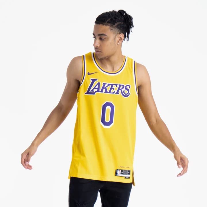 Баскетбольная джерси 2022-23 Los Angeles Lakers Russell Westbrook #0 Swingman Icon Edition Yellow Jersey