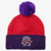 Mitchell-Ness-Red-Purple-Toronto-Raptors-Hardwood-Classics-Two-Tone-Cuffed-Knit-Hat-with-Pom-100x100