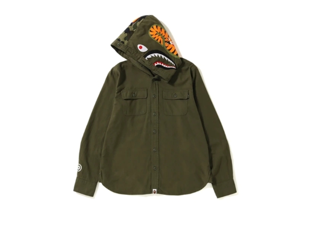 Рубашка BAPE Shark Flannel Hoodie Shirt Olive