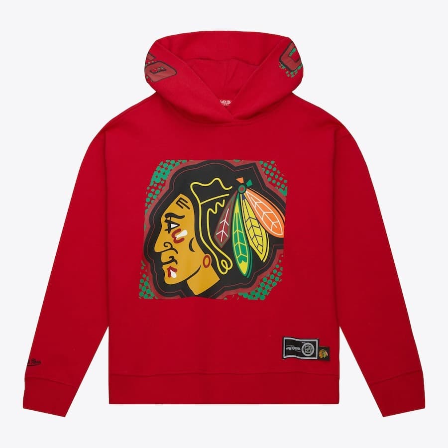Худи Mitchell & Ness Women's Red Chicago Blackhawks Big Face 7.0 Pullover Sweatshirt