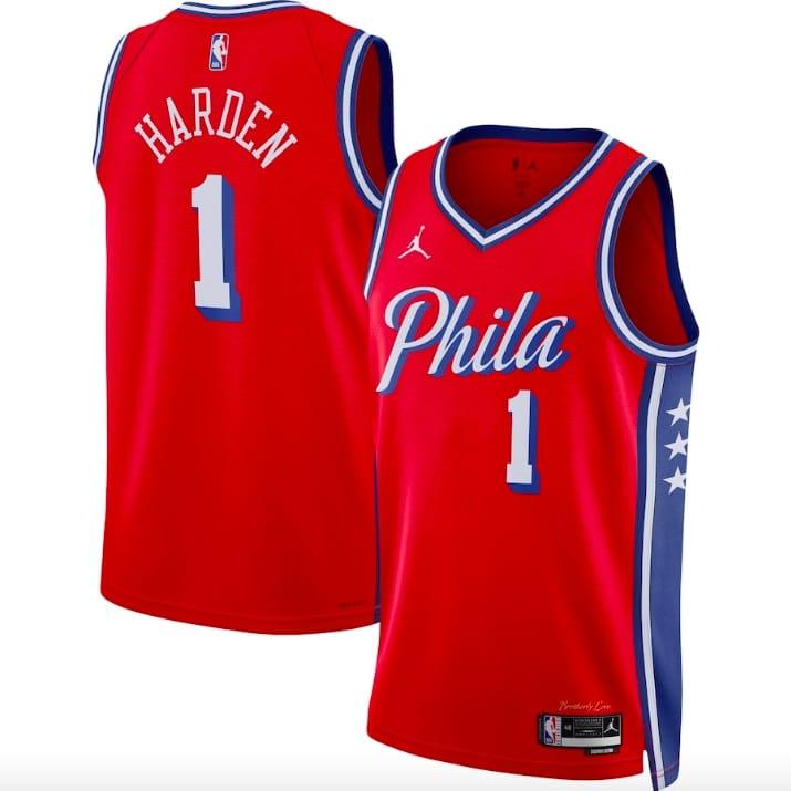 Баскетбольная джерси 2022-23 Philadelphia 76ers #1 James Harden Swingman Statement Red Jersey