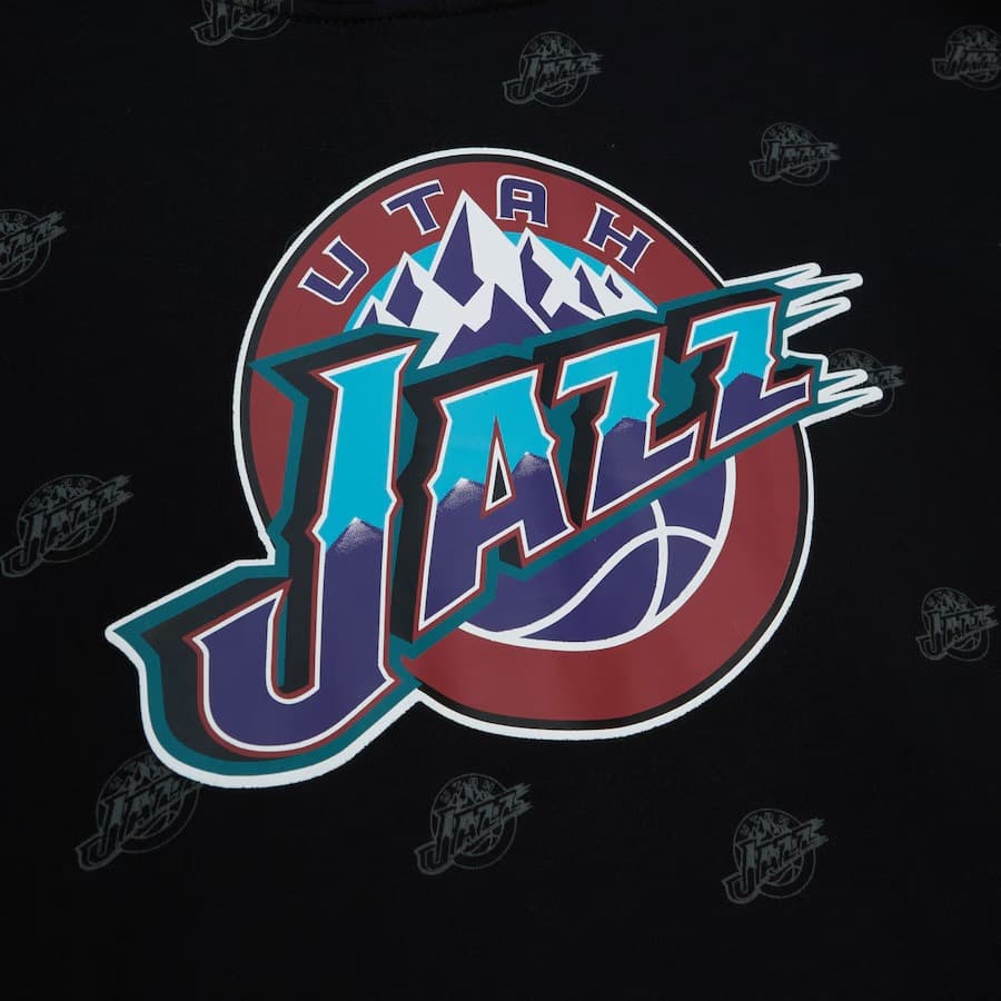 Худи Mitchell & Ness Black Utah Jazz Allover Print Fleece Pullover Hoodie