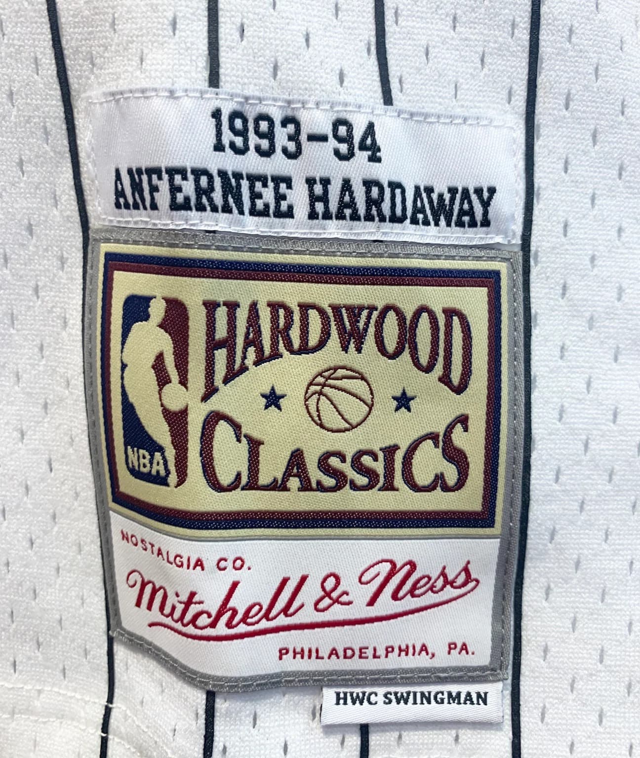 Баскетбольная джерси 1993-94 Orlando Magic Penny Hardaway #1 Swingman Hardwood Classics White Pinstripes Jersey