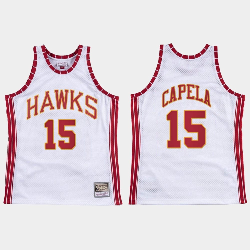 Баскетбольная джерси Atlanta Hawks #15 Clint Capela Hardwood Classics Retro White Jersey