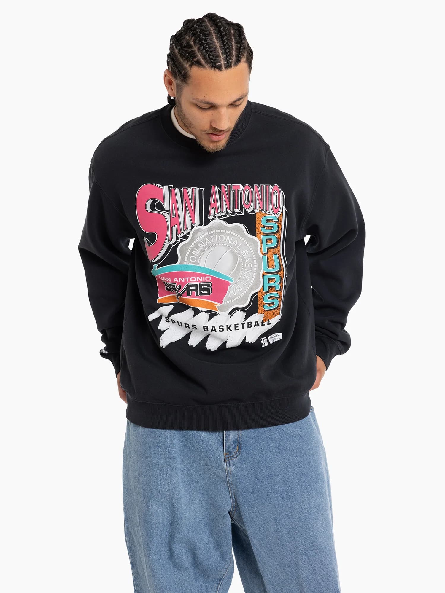Футболка Mitchell & Ness San Antonio Spurs Brush Off Vintage NBA Crewneck