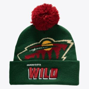 Mitchell-Ness-Green-Minnesota-Wild-Punch-Out-Cuffed-Knit-Hat-with-Pom-300x300