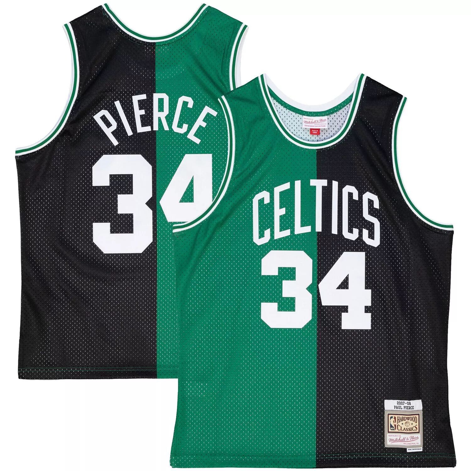 Баскетбольная джерси 2007-08 Boston Celtics #34 Paul Pierce Hardwood Classics Black Green Split Jersey