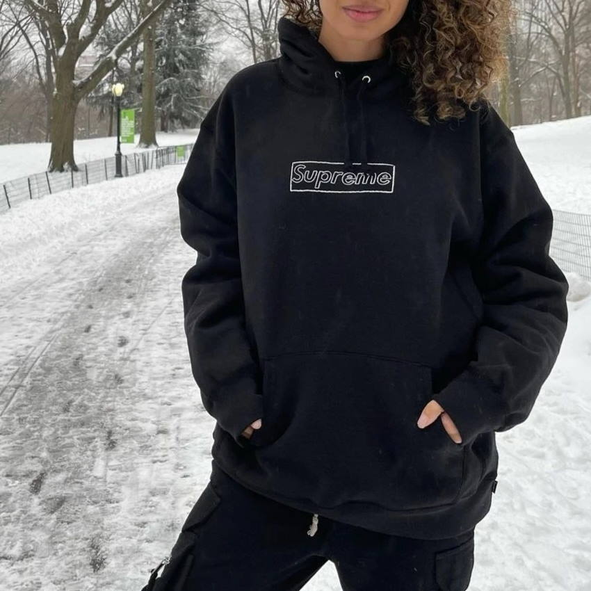 Худи Kaws x Supreme Chalk Logo Hoodie Black