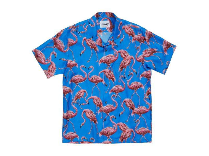 Рубашка Awake Silk Flamingo Print Camp Shirt Blue
