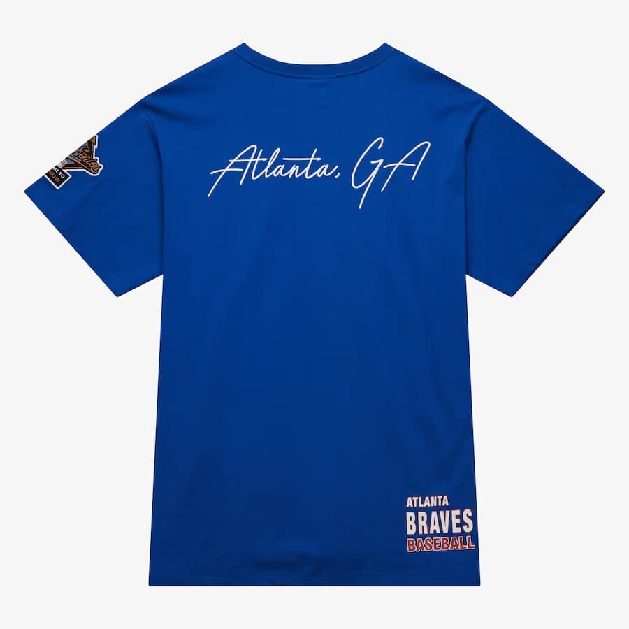 Футболка Mitchell & Ness Royal Atlanta Braves Cooperstown Collection Hometown Vintage Logo T-Shirt