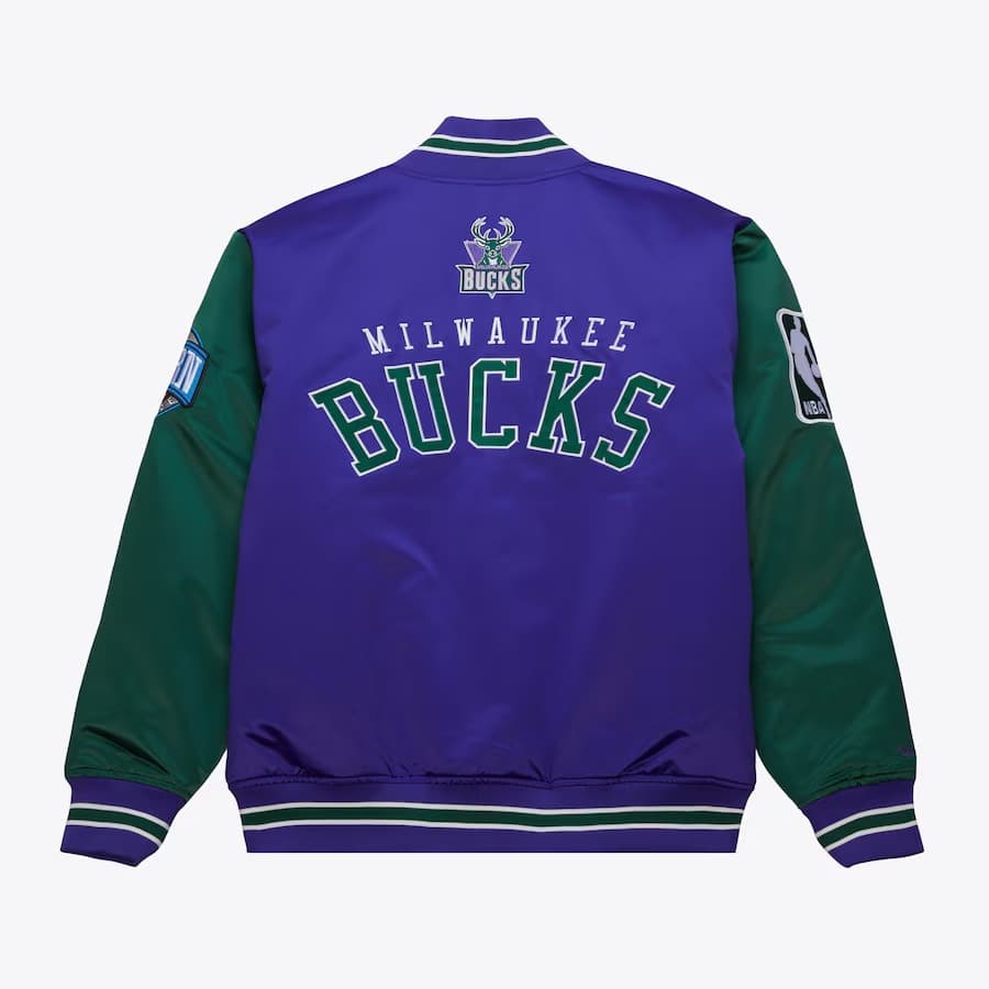 Бомбер Mitchell & Ness Purple Milwaukee Bucks Primetime Vintage Satin Full-Snap Jacket