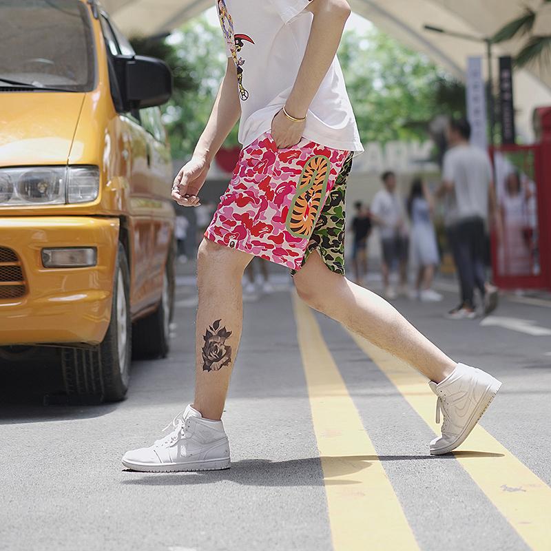 BAPE-ABC-Split-Shark-Shorts-Green-Pink-10