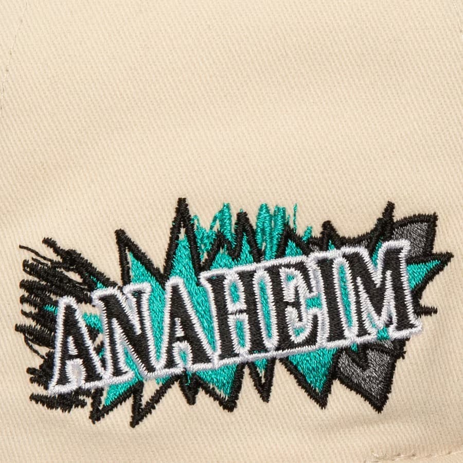 Бейсболка Mitchell & Ness Cream Anaheim Ducks Vintage Hockey Overspray Pro Crown Snapback Hat