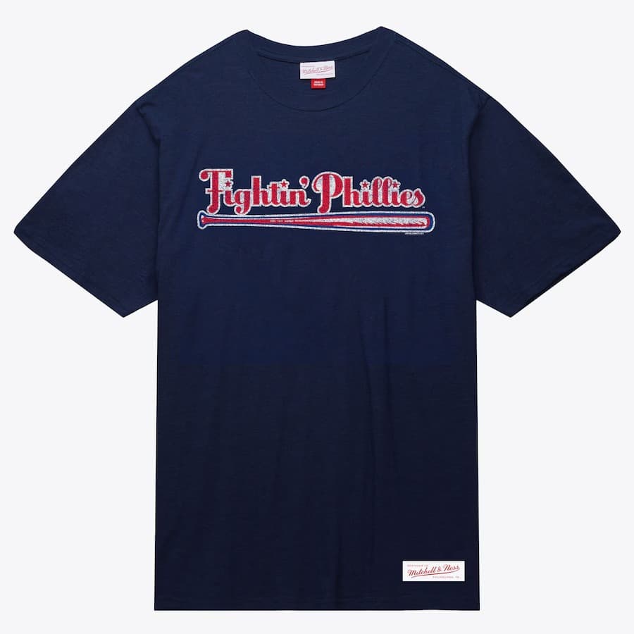 Футболка Mitchell & Ness Navy Philadelphia Phillies Wordmark Slub T-Shirt