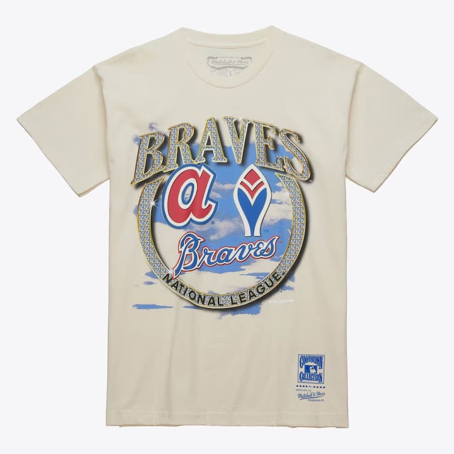 Футболка Mitchell & Ness Natural Atlanta Braves Cooperstown Collection Crown Jewels T-Shirt