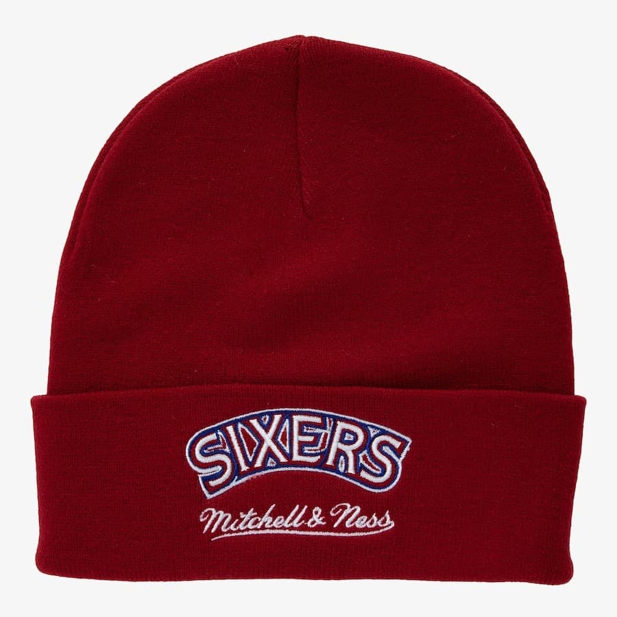 Шапка Mitchell & Ness Red Philadelphia 76ers Hardwood Classics Team Origins Cuffed Knit Hat
