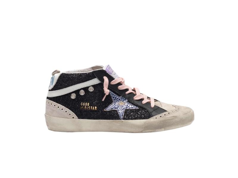 Кроссовки Golden Goose Wmns Mid Star Black Glitter Iridescent
