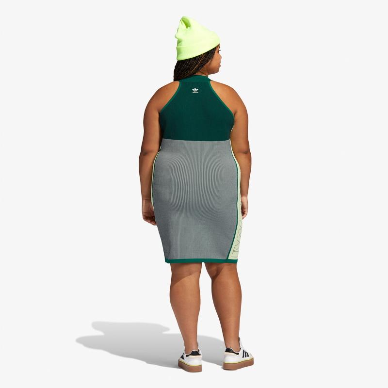 Платье adidas Ivy Park Knit Logo Dress (Plus Size) Dark Green/Black/Green Tint/Yellow Tint