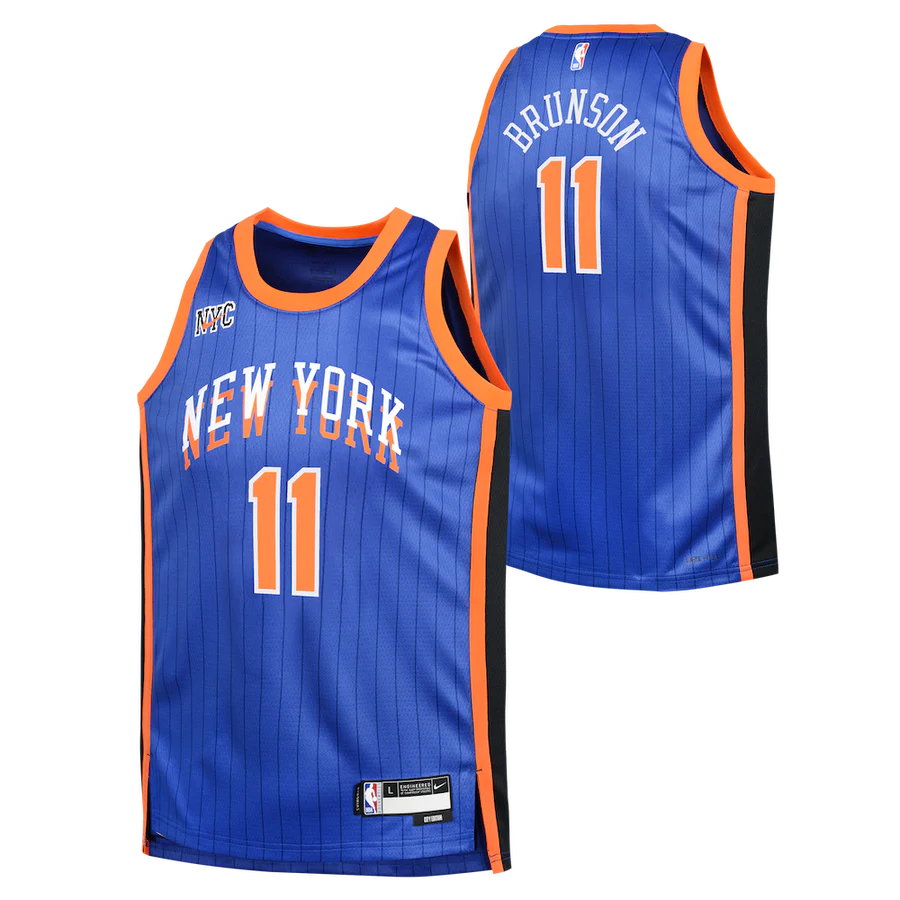 Баскетбольная джерси 2023-24 New York Knicks Jalen Brunson #11 Youth Swingman City Edition Blue Jersey