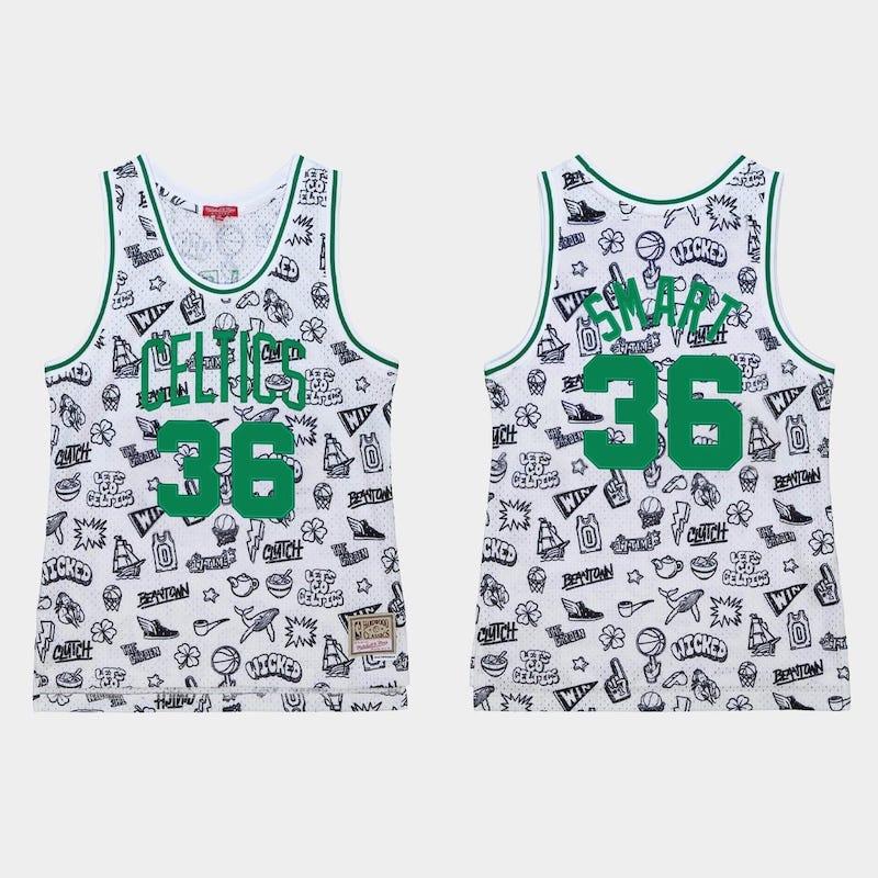 1985-86-Boston-Celtics-36-Marcus-Smart-White-Doodle-Jersey