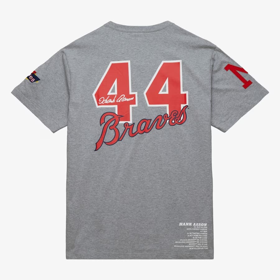 Футболка Mitchell & Ness Hank Aaron Gray Milwaukee Braves Player Crewneck T-Shirt