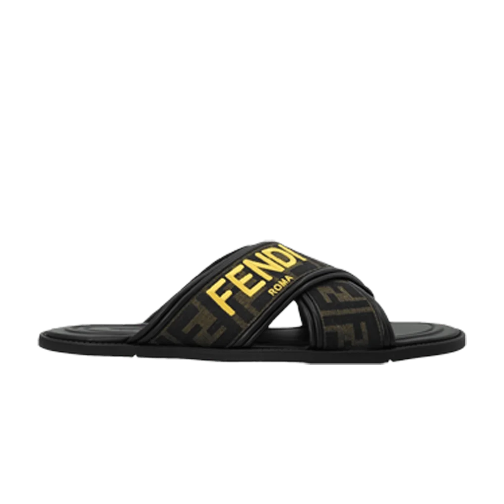 Fendi FF Motif Fabric Slide 'Embroidered Logo - Tobacco'