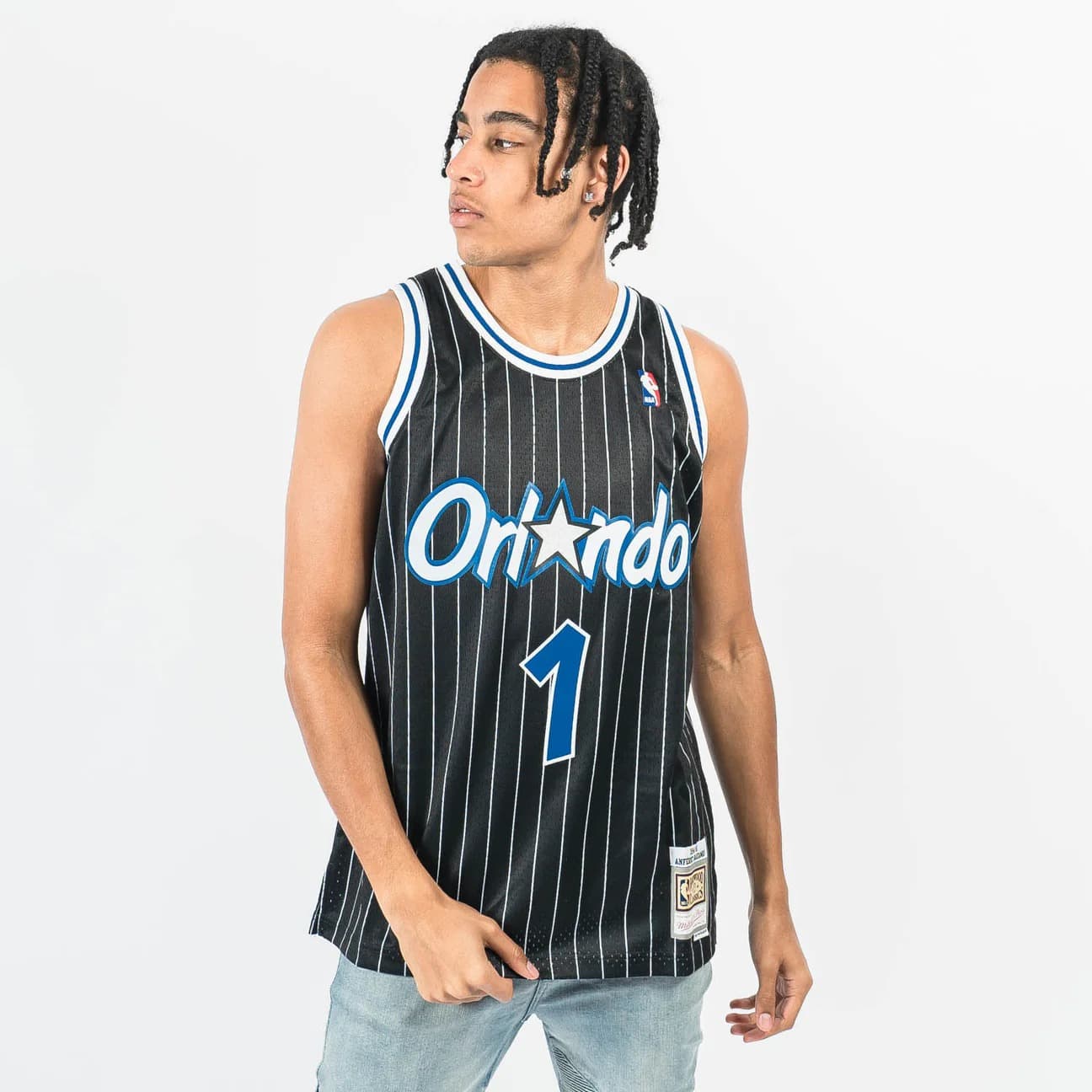 Баскетбольная джерси 1994-95 Orlando Magic Penny Hardaway #1 Swingman Hardwood Classics Black Pinstripes Jersey