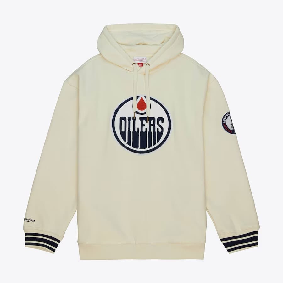 Худи Mitchell & Ness Cream Edmonton Oilers Chainstitch Heavyweight Pullover Hoodie