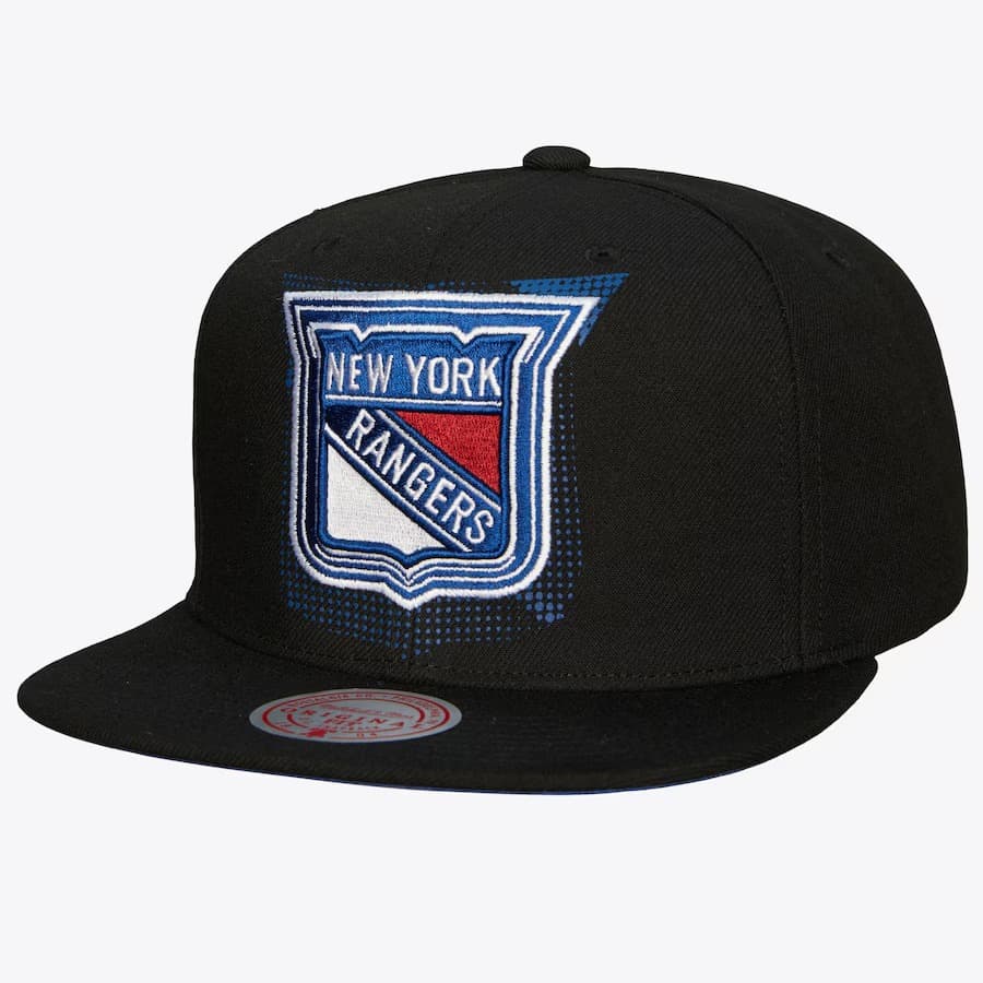 Бейсболка Mitchell & Ness Black New York Rangers Big Face 7.0 Vintage Snapback Hat