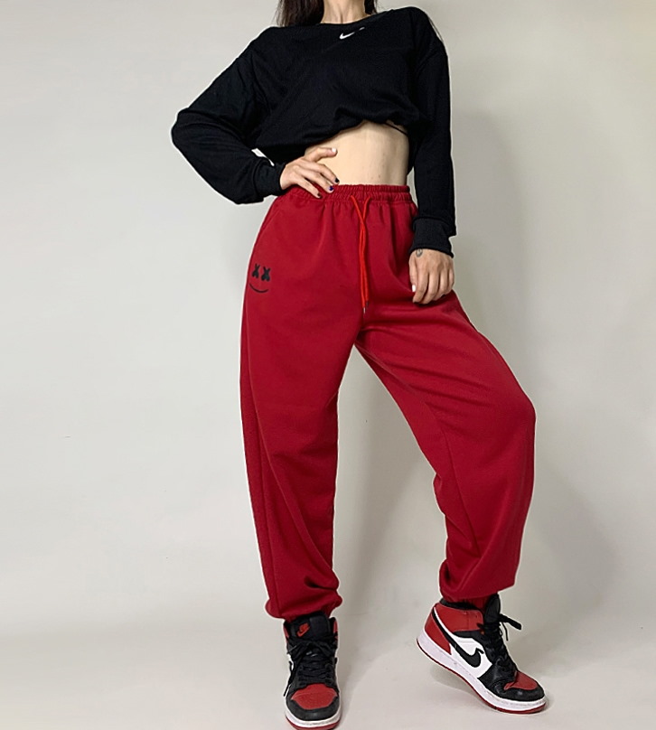 Спортивные брюки 2020 Smile Hip-hop Style Sweatpants Red