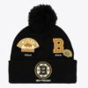 Mitchell-Ness-Black-Boston-Bruins-Timeline-Cuffed-Knit-Hat-with-Pom-100x100