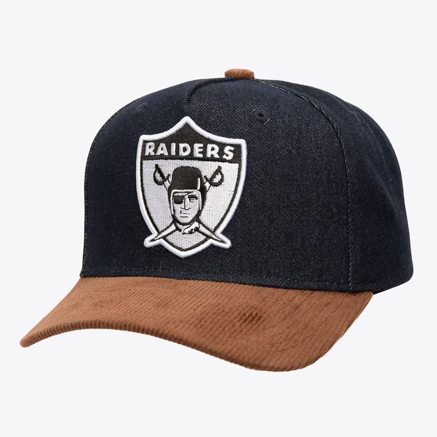 Бейсболка Mitchell & Ness Denim Brown Oakland Raiders Corduroy Gridiron Classics D-Stressed Pro Snapback Hat