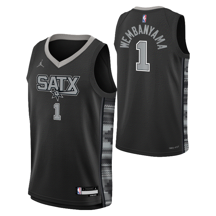 Баскетбольная джерси 2023-24 San Antonio Spurs Victor Wembanyama #1 Youth Swingman Statement Edition Black Jersey