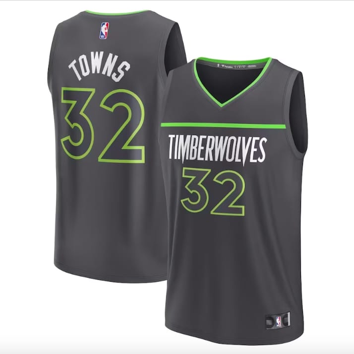 Баскетбольная джерси 2022-23 Minnesota Timberwolves  #32 Karl-Anthony Towns Fast Break Statement Anthracite Jersey