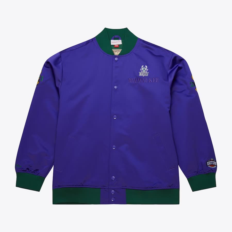 Бомбер Mitchell & Ness Purple Milwaukee Bucks Team OG 3.0 Satin Full Snap Jacket