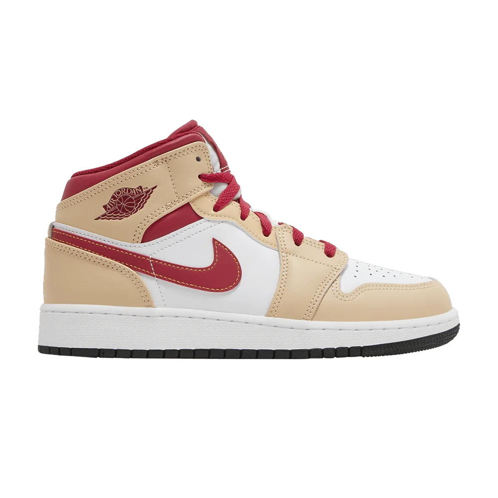 Krossovki-Air-Jordan-1-Mid-GS-Light-Curry-Cardinal-Red