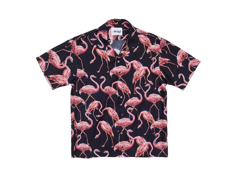 Рубашка Awake Silk Flamingo Print Camp Shirt Black