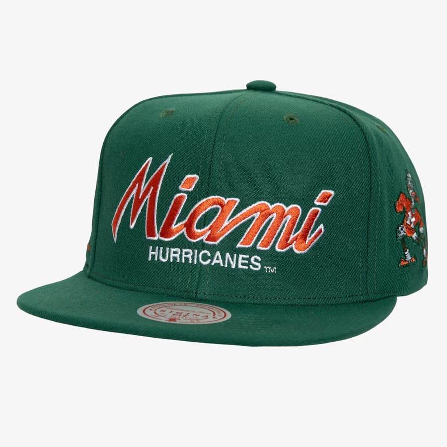 Бейсболка Mitchell & Ness Green Miami Hurricanes Just Don Team Snapback Hat