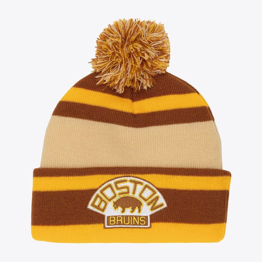 Шапка Mitchell & Ness Brown Boston Bruins 1930 Cuffed Knit Hat with Pom