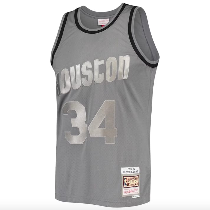 Баскетбольная джерси 1993-94 Houston Rockets #34 Hakeem Olajuwon Mitchell & Ness Retired Player Charcoal Jersey