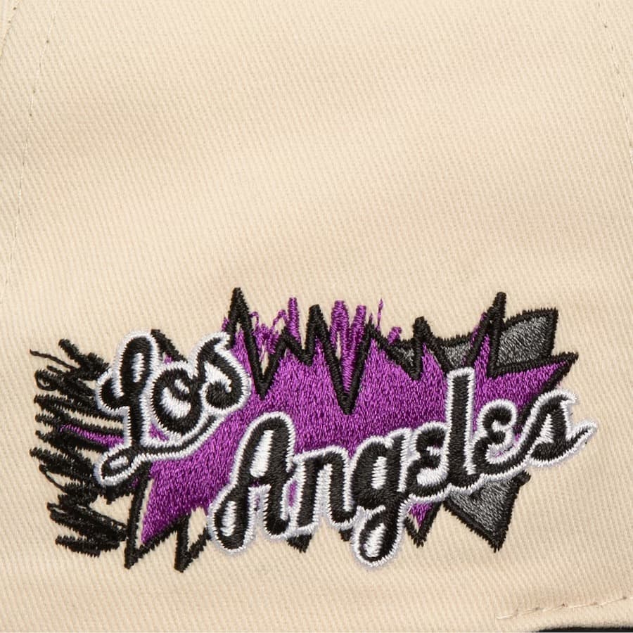 Бейсболка Mitchell & Ness Cream Los Angeles Lakers Overspray Pro Crown Snapback Hat