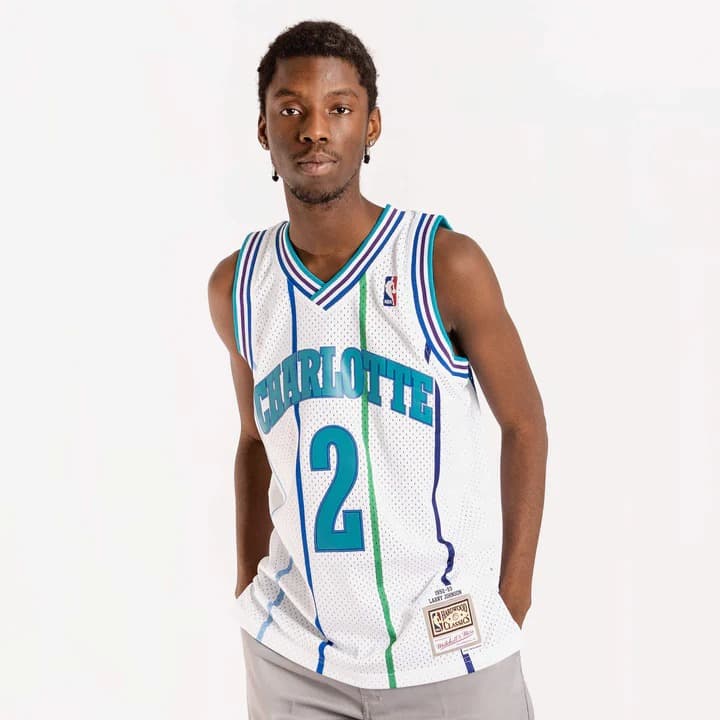 1992-93-Charlotte-Hornets-Larry-Johnson-2-Swingman-Hardwood-Classics-White-Jersey-1